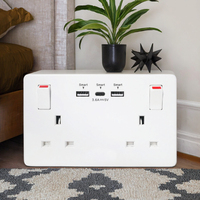 Prise murale multiprise Leishen SP-9625 13A avec 2 prises CA, 2 ports USB-A, 1 port USB-C, double interrupteur