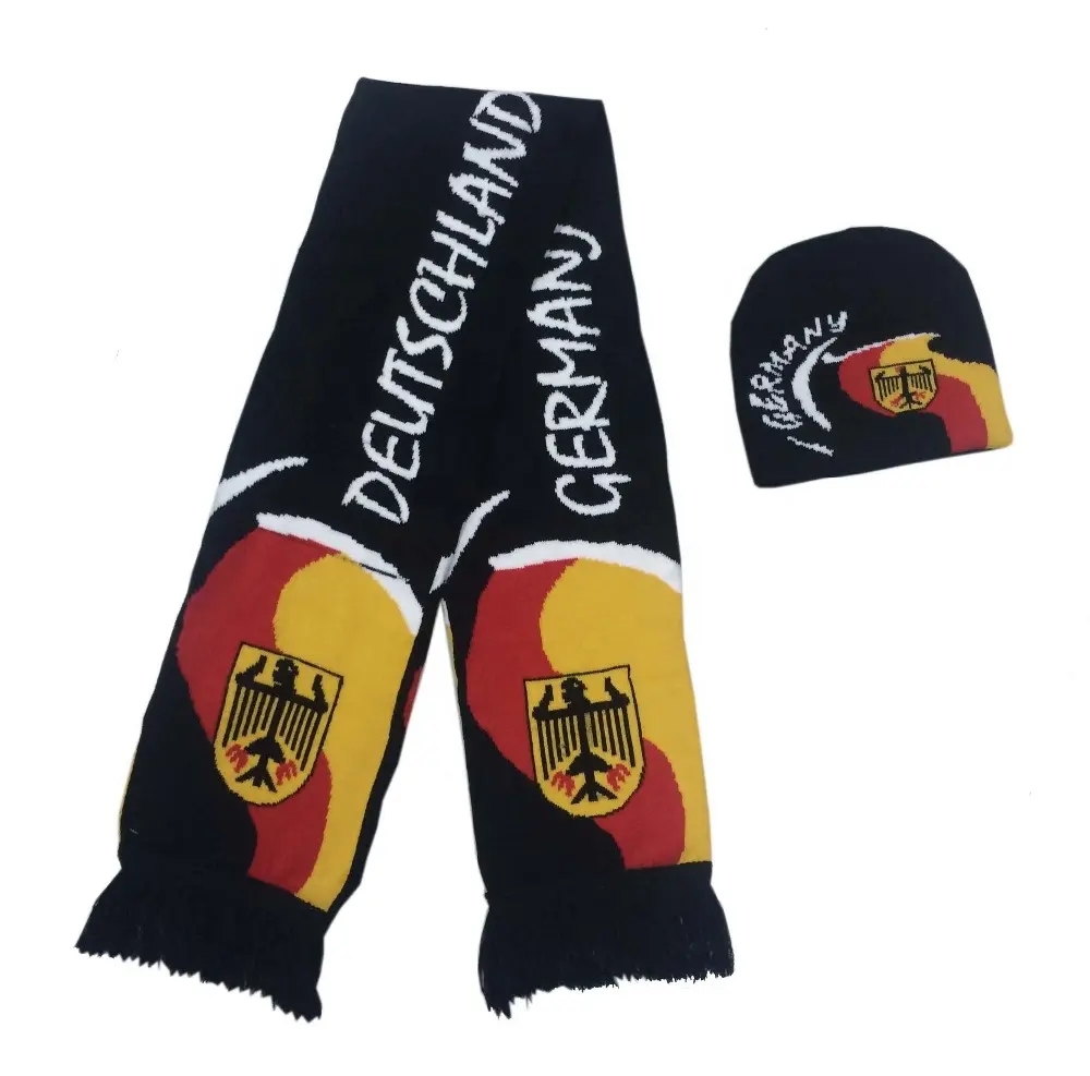 Acrylic Germany Jacquard Knitted Sports Team Fan Winter Hat & Scarf Set