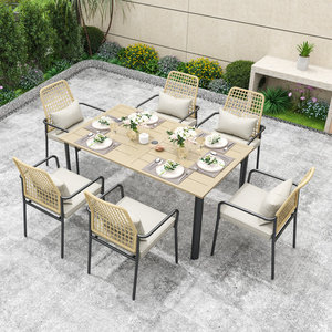 Dwoo Sắt Ăn Đặt 6 Người Hình Chữ Nhật Ăn Bàn Ghế Đặt Giải Trí Không Thấm Nước Đồ Nội Thất Ngoài Trời Bộ - Product Image 1