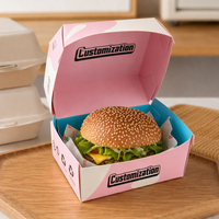 Boîte à hamburger carrée jetable personnalisée imprimée en quatre couleurs, emballage alimentaire en carton pour la restauration rapide à emporter