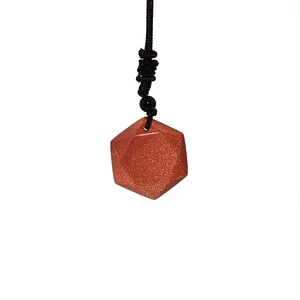 Collier avec pendentif en pierre de sable or Semi-précieuse de forme géométrique, chaîne à Six étoiles, 30x30mm