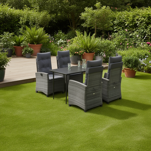 Set da Pranzo da Giardino in Rattan Grigio Scuro per 4 Persone, Resistente alle Intemperie, Arredamento da Esterno in Stile Contemporaneo - Product Image 2