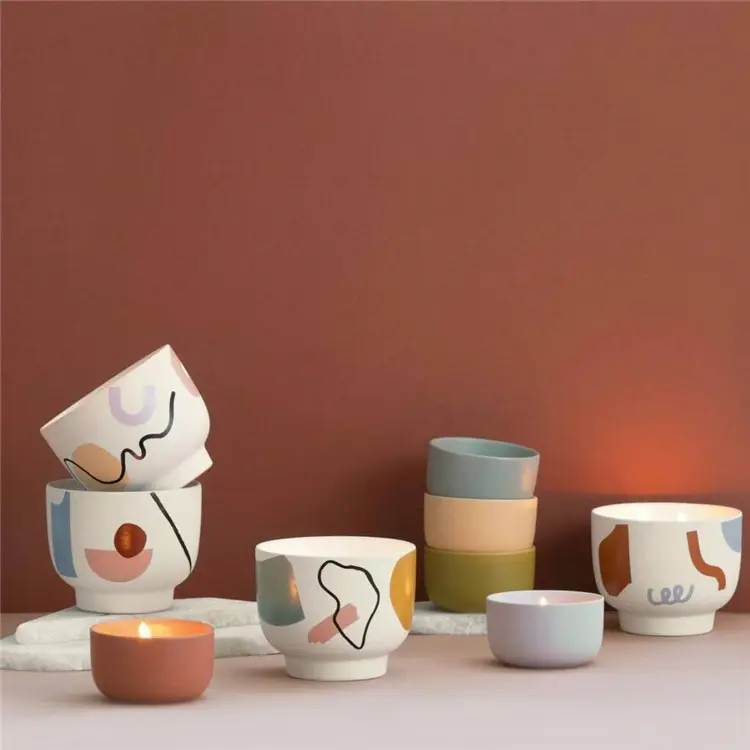 Kreative bunte handgemalte niedliche Keramik kerze halten Schüssel gefäße Kerze dekorative Kerzen gläser für Haupt dekoration
