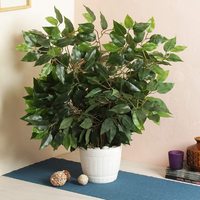 LY 12 Buah Daun Ficus Beraneka Ragam Buatan Tanaman Hijau Cabang BenjaminaTree (Hijau & Putih)