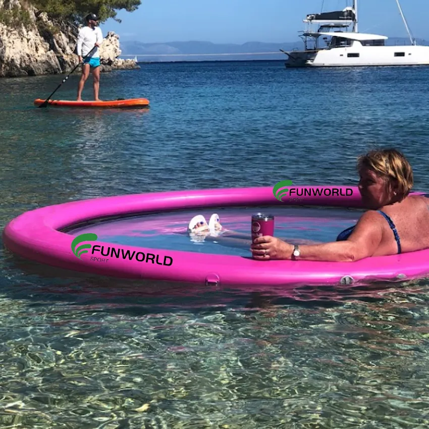 Funworldsport 8 pies 12 pies redondo hexagonal inflable agua hamaca Sunchill sol almohadilla agua flotante para el mar