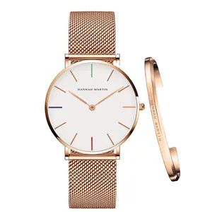 Hannah Martin Mulheres Relógios Pulseira Relógios De Pulso Quartz Watch Malha De Aço Ultra Fina Reloj De Mujer 2019 Liga De Aço Inoxidável