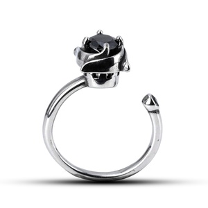 316L Stainless Steel Stress Relief <b>Ring</b> Floral Design Black Gemstone Inlay Adjustable Fashion Jewellery Unisex for Everyday Wear - Product Image 4