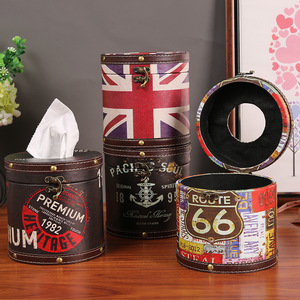 Boîte à mouchoirs de style britannique, design Union Jack cylindrique, en bois, pour voiture et salon - Product Image 1