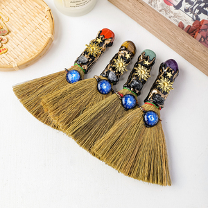 12 Zodiac <strong>Signs</strong> Natural Crystal Tumble Stone <strong>Witch</strong> Broom Handmade Home Decor for Energy Cleansing and Spiritual Rituals - Product Image 1