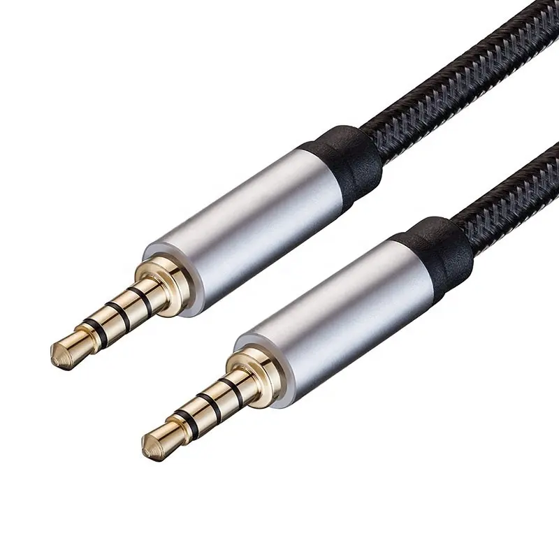 Nylon Braided Stereo Jack Cable Male 3.5MM To Male 3.5MM 4 Poles Stereo Car Audio Aux Hi-Fi Auxiliary Cord Cable For Car Speaker