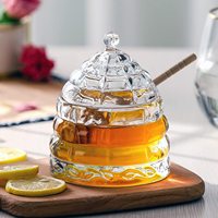 Pot en verre pour miel avec cuillère et couvercle, écologique, compatible lave-vaisselle, récipient alimentaire moderne