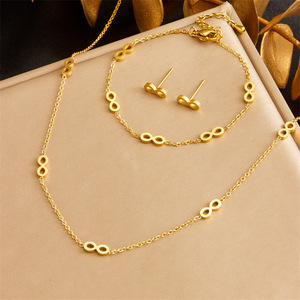 Gold Plated Stainless Steel Figure 8 Necklace Earring Set Unisex Fashion Jewelry - Product Image 1