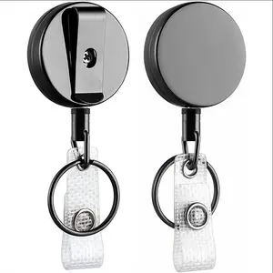 ZXX211 4CM rond logo personnalisé en acier inoxydable porte-clés porte-clés rétractable métal Badge bobine nom ID porte-badge avec clip de ceinture