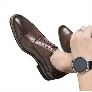 Chaussures habillées pour hommes en PU respirant, style Oxford et mocassins, à lacets, cousues main, semelle plate en PU, décontractées, pour le bureau, l'automne et les mariages - Product Image 1