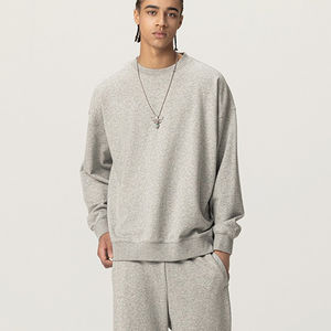 Venta al por mayor OEM logotipo personalizado 400 Gsm French Terry cuello redondo de punto de gran tamaño pulóver en blanco peso pesado hombres sudadera de algodón - Product Image 5