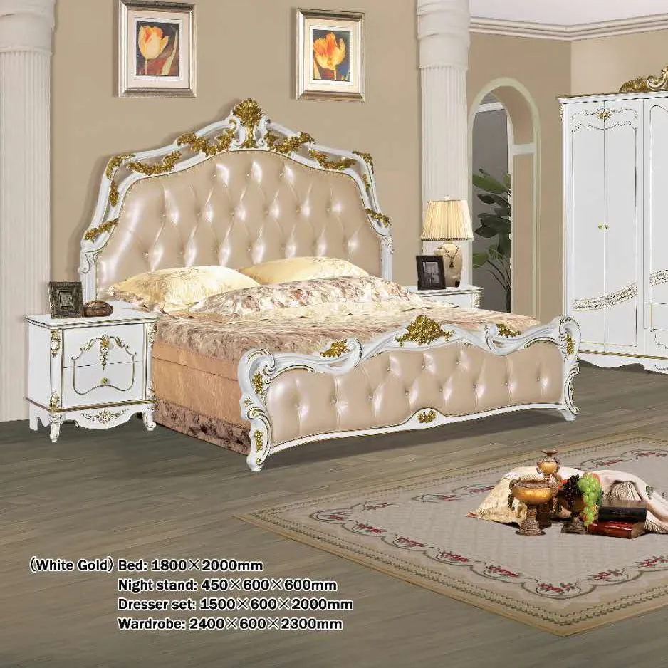 Lüks beyaz ve altın kral otel yatak setleri