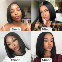 Perruques courtes bob en cheveux humains vierges bruts vietnamiens, lisses, pour femmes noires, avec cuticules alignées