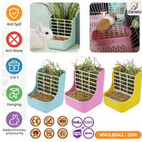 Mangeoire et abreuvoir 2-en-1 pour hamsters, lapins, cochons d'Inde et petits animaux – Support suspendu en plastique pour foin et nourriture – Idéal pour cage intérieure