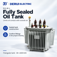 Transformateur de distribution immergé dans l'huile DERUI 6-11kV 80-2500kVA S11-M L, noyau à enroulement tridimensionnel, entièrement scellé, réservoir triangulaire