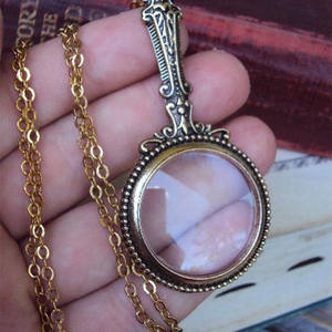 Stile Vintage <span class=keywords><strong>oro</strong></span> antico funzionale lente di ingrandimento collana pendente con catena a maglie lunghe - Product Image 6