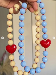 Collar de Cuentas Redondas de Acrílico Hechas a Mano, Collar con Corazón Esmaltado en Bloques de Color, Gargantilla Personalizada para Niñas - Product Image 5