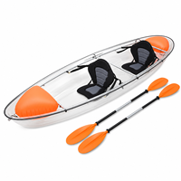 Kayak transparent de 11 pieds pour 2 personnes, canoë à fond transparent en polycarbonate avec cadre en aluminium pour les excursions en station balnéaire