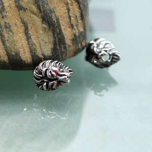 yunnique Lion Head <b>Stud</b> <b>Earrings</b> 316L Stainless Steel Red Zircon Inlay Men's Fashion Jewelry Gift - Product Image 2