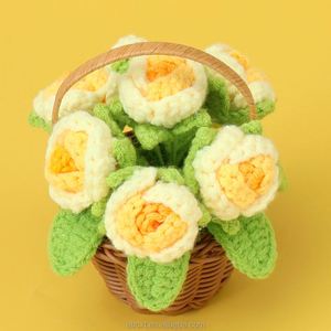 Desktop Home Decoration Roses Potted <b>Small</b> Knitted Flower <b>Basket</b> Handmade Crochet Rose <b>Basket</b> - Product Image 4
