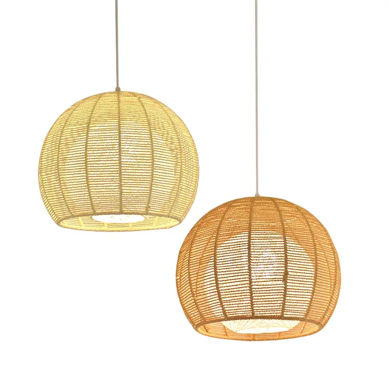 Lustre Led en bois de luxe E27, suspension Unique en rotin tissé à la main en osier