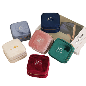 Custom Logo Velvet Jewelry <b>Box</b> Organizer Earring <b>Ring</b> Necklace Bangle Portable Jewellery Travel Case with Mirror - Product Image 1