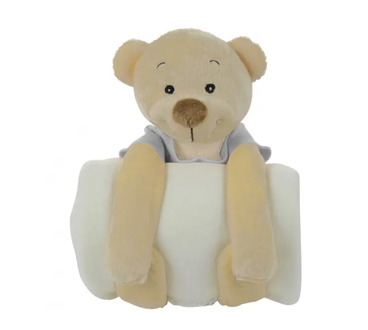 custom-tailor soft plush teddy bear w/ custom T-shirt and fleece cuddler blanket all-in-one hands and feet connect with buckle