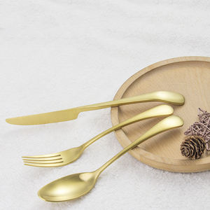 مجموعة أدوات مائدة ذهبية بالجملة للمطاعم، طقم ملاعق وشوك مطلية بالذهب المطفي للأعراس - Product Image 3