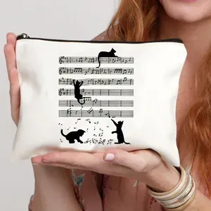 Borsa da viaggio in tela con gatto dei cartoni animati, con chiusura a cerniera, per kit da viaggio, trucchi, articoli scolastici, astuccio per matite, borse da toilette - Product Image 1