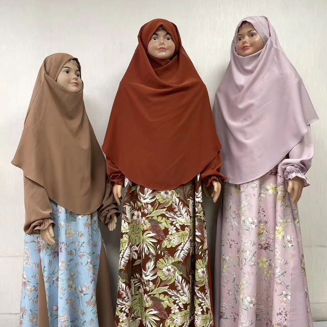 MC-1650 High Quality Plus Size Seamless Modest Solid Color Prayer Dress Cotton Kids Abayas for Girls Muslim Children