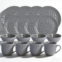 Service de table Guangda en céramique grise mouchetée de style nordique, assiettes, bols et tasses à bord brun, 4 pièces, passe au lave-vaisselle et au four