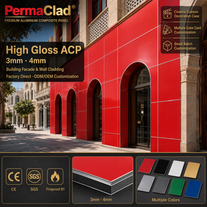 Panneau composite en aluminium rouge brillant de Chine, plaque ACP 3mm 4mm, revêtement PVDF, étanche, pour façade de magasin commercial - Product Image 1