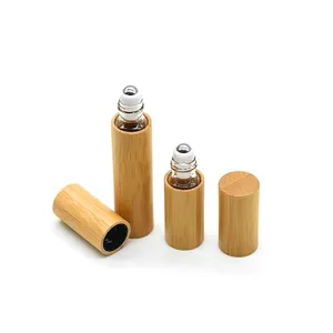 トップセラーアイクリーム3ml5ml10ml空の白い竹ロールオンボトル木製蓋ガラスオイル香水木製ボトル