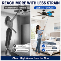 Brosse à plafond antistatique extensible en microfibre pour le nettoyage des ventilateurs de plafond, tête 30x22cm, manche 4 sections, brosse à toile d'araignée