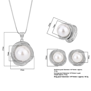 Fashion Eco-friendly Copper White Shell Pearl Flower Geometric Pendant <b>Earrings</b> Ring <b>Set</b> Imitation Pearl Jewelry <b>Set</b> for Women - Product Image 2