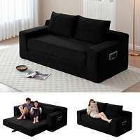 Canapé convertible 2-en-1 noir en velours côtelé pour chambre d'amis, sans assemblage requis, canapé-lit en velours côtelé – Vente en gros