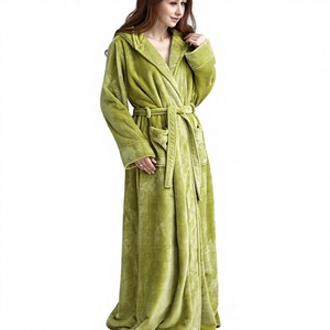 Accappatoio Lungo da Donna in Pile Termico Morbido con Cappuccio, in Flanella, Caldo e Confortevole per Casa - Product Image 1