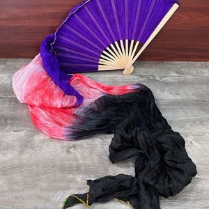 Ventilador de seda de 1.2m, 1.5m, 1.8m de largo para danza del vientre, velo de seda auténtica con bambú, para mano derecha o izquierda, 100 colores, OEM - Product Image 5