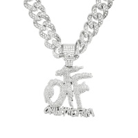 Bijoux en alliage rempli d'or et strass bling hip hop lettre OTF pendentif ras du cou