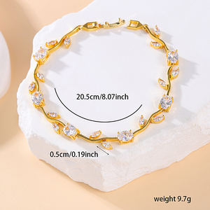 Bracciale con Catena di Fiori e Foglie Colorati all'Ingrosso, Braccialetti di Moda con Zirconi per Donne, Gioielli in Rame Placcato Oro e Argento - Product Image 3