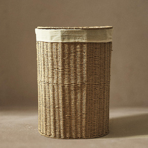 Woven Paper <b>Rope</b> Laundry <b>Basket</b> Round Dustproof Clothing Organizer Standing Type With Lid Bedroom <b>Storage</b> <b>Basket</b> - Product Image 3