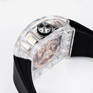 Montre mécanique tourbillon en forme de baril, design squelette dragon, bracelet en fluororubber de luxe, cadran à aiguilles automatique pour homme - Product Image 4