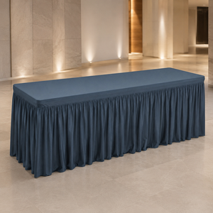 Navy Spandex <b>Table</b> Cover Custom <b>Tablecloth</b> with Gathered Skirt <b>for</b> Rectangular Hotel Banquet <b>Tables</b> Wholesale Project Supplier - Product Image 1