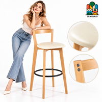 Tabouret de bar avec dossier en bois, assise rembourrée, repose-pieds en métal, hauteur de comptoir, tabouret de bar de cuisine