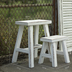 Amerikan Country tarzı Vintage sıkıntılı beyaz katı ahşap el yapımı düşük dışkı bahçe ve fotoğraf sahne fotoğraf Prop için - Product Image 5