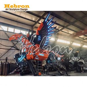 Estatua de Animal Grande Personalizable de Acero Oxidado, Escultura de Caballo de Acero <span class=keywords><strong>Corten</strong></span> con Alas y Luces LED - Product Image 2
